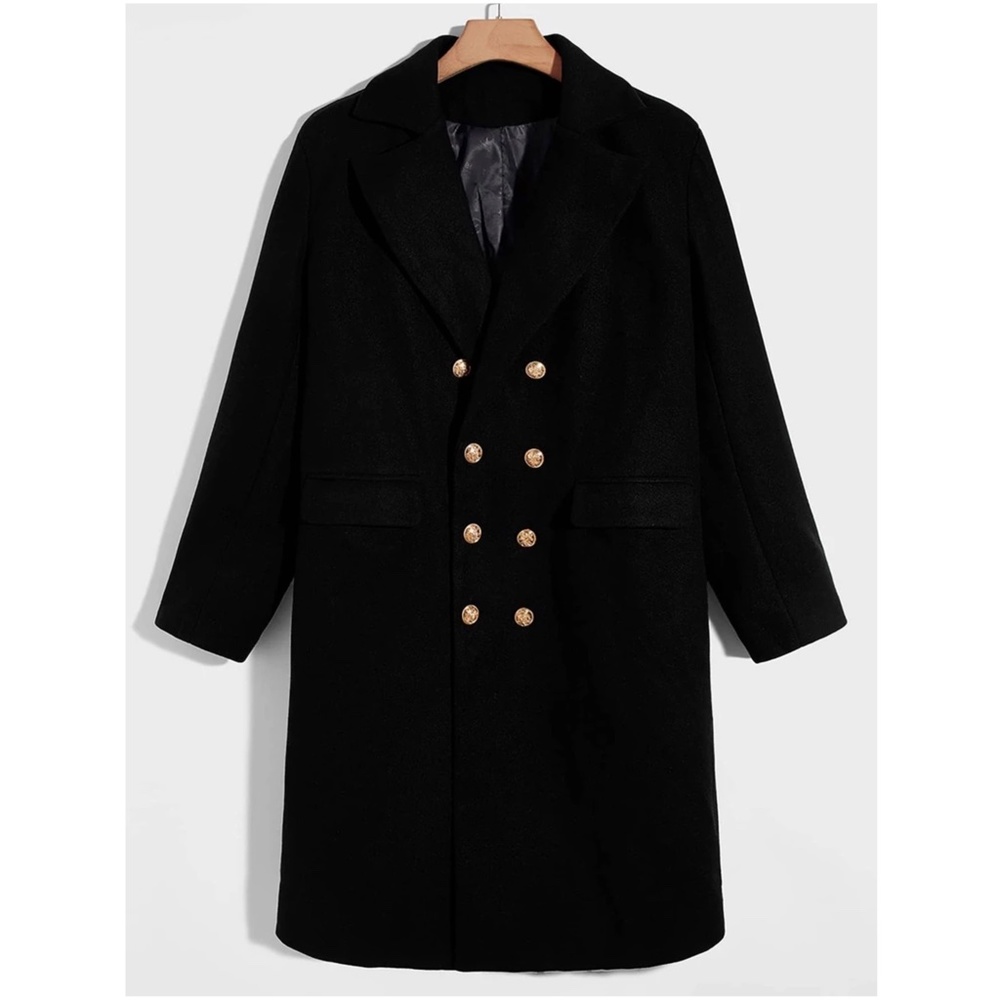 Cozy black Button up Double Breast Jacket Coat - Picture 2 of 6
